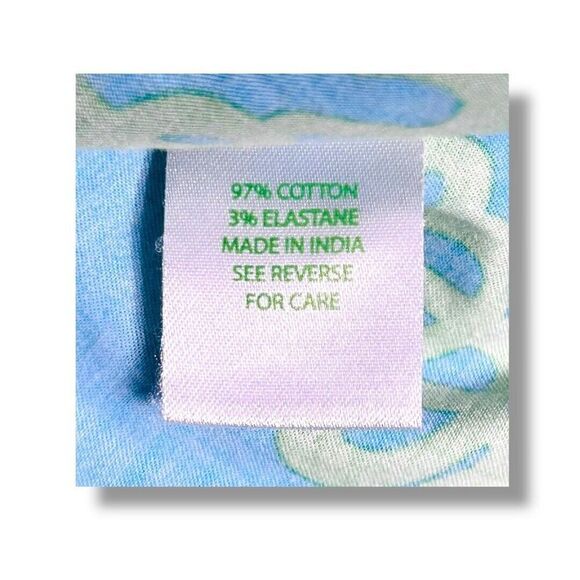 Lilly Pulitzer S Cotton Blouse Blue Green Print Split Neck Tunic Top Side Ties - Picture 8 of 10